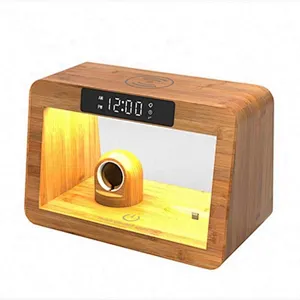 High Quality Wooded Bamboo 5 In 1 Stand Led Desk Lamp With Wireless Charger for Phone