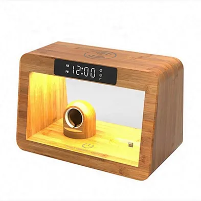 High Quality Wooded Bamboo 5 In 1 Stand Led Desk Lamp With Wireless Charger for Phone