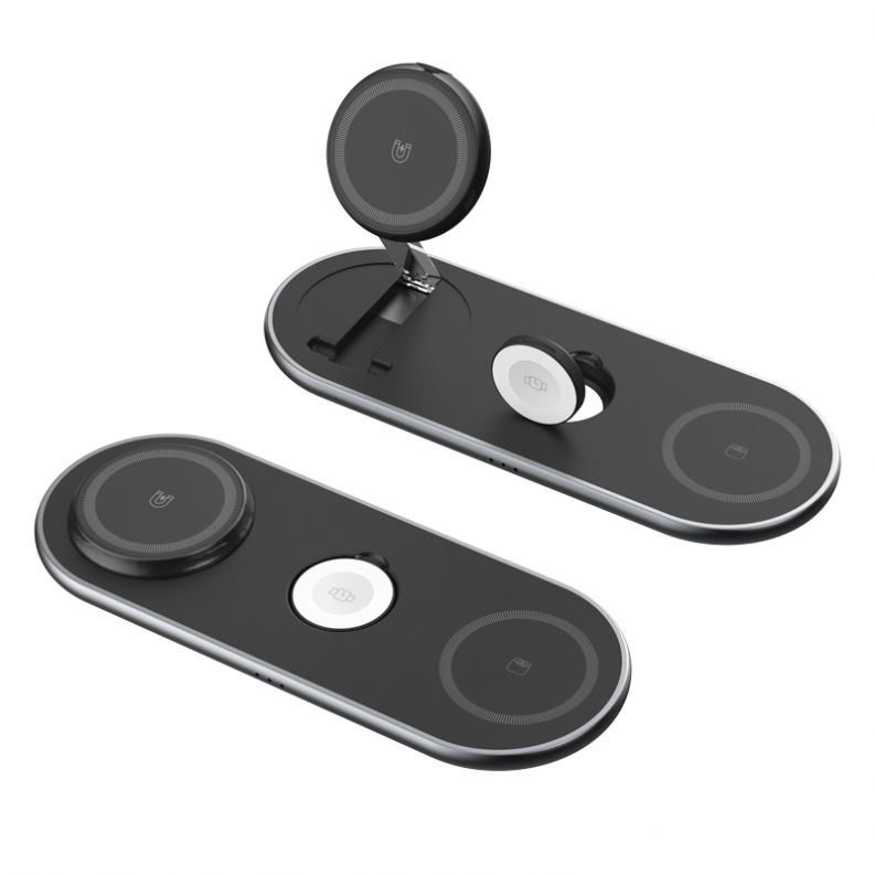 2024 Latest Design QI2 3 in 1 Foldable Magnetic Wireless Charger Stand for phonemultifunction fast charger