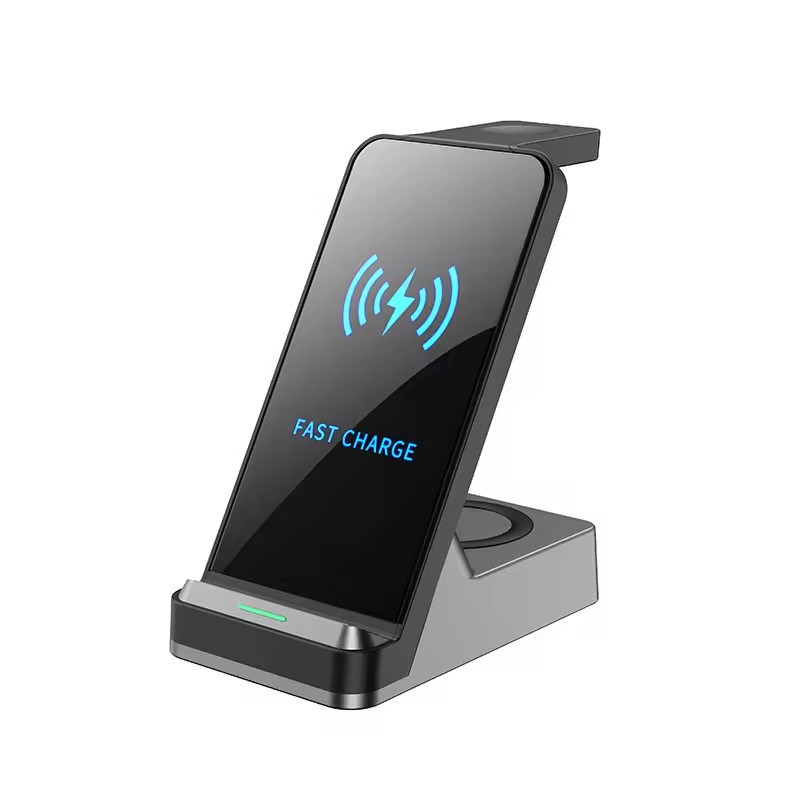 15W QI H15 3 in 1 Multifunctional Fast Charging Qi Table Standing Station 3IN1 Wireless Charger With LED Logo
