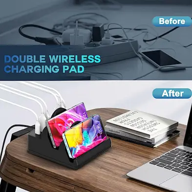 2024 3 in 1 Wireless Charger,gaN Dual 15W Charger Pad QC PD USB Fast Phone Charger Battery Indicators for multifunction