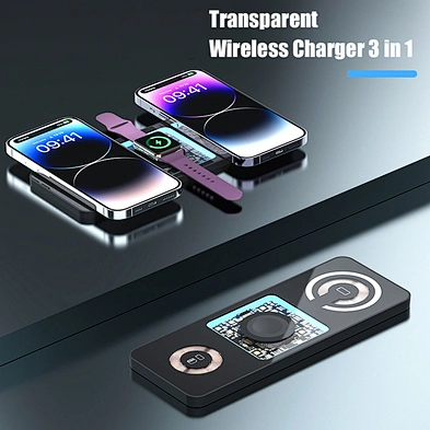 Trending Products 15W Fast Charging Dock Transparent 3 In 1 Wireless Charger With OEM Service H8