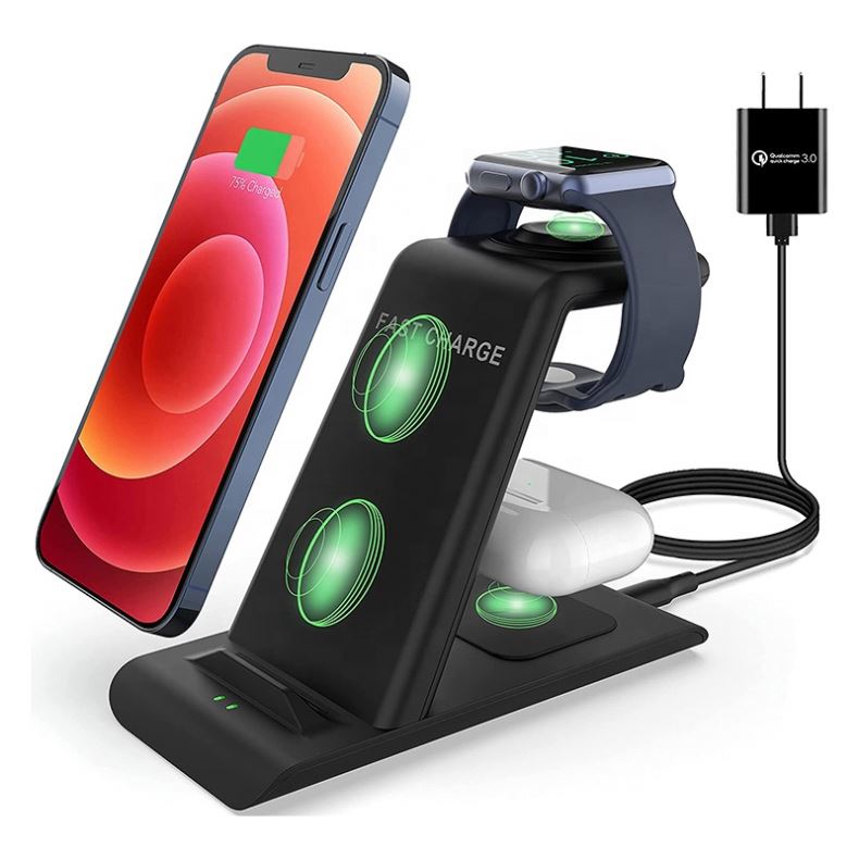 High Quality 18W 3 In 1 Wireless Charger Stand Dock Qi Fast Charging Station Wireless Charging Station