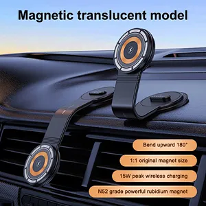 2024 New 180 Degree Bending Universal Aluminum Magnetic  15W Car Dashboard Wireless Cell Phone Holder for phone15 Tesla Screen