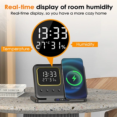 Factory Direct Sale 5 In 1 Humidity Temperature Display Time CLock Charger LED Wireless Station H23