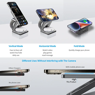 Charging And Suitable Convenient Hassle-Free Fast Strong Magnetic Design Aluminum 3 In 1 Foldable Wireless Charger
