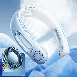 Factory Wholesale Fashion Design Summer Neck Bladeless Rechargeable Long Battery Life Cooling Neck Fan Personal  Low Noise Fan