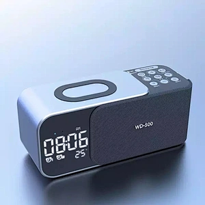 JEDI WD500 FM Radio TF Card Aux In Table Phone 10W Alarm Clock Wireless Charger Speaker With Night Light