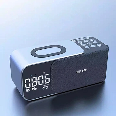 JEDI WD500 FM Radio TF Card Aux In Table Phone 10W Alarm Clock Wireless Charger Speaker With Night Light