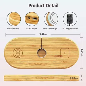 2024 multifunction 15W 3 In 1  Wireless Charger Pad Wood 10w wireless charger wood