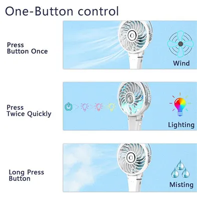 2000 mah Air Humidifier LED Flashlight USB Cooler Hand Spray Fan