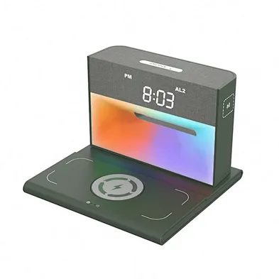 2024 new design And Rgb Wireless Char Bedside Table Speaker With Alarm Clock multifunction wireless charger