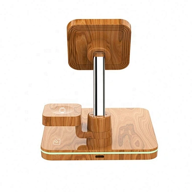 Multifunctional Wholesale Fast Qi Charging phone Foldable 15W Mobile Stand Up 3 In 1 Wood Wireless Charger For Phone