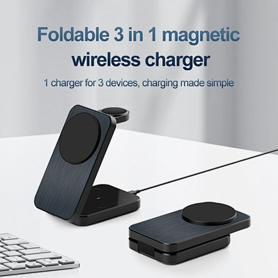 Magnetic Foldable Black Universal Charging Station 3 In 1 Wireless Charger