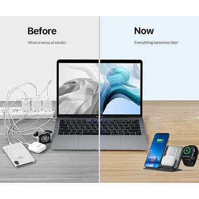 Innovative 15W 3 in 1  Wireless Charger Digital Clock LED Desktop Alarm Clock Wireless Charger With Temperature