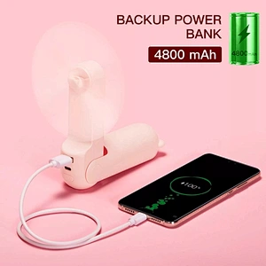 New arrivals cute foldable lanyard recharging mini handheld portable fan 2021 with 4800mAh power bank -HL5187