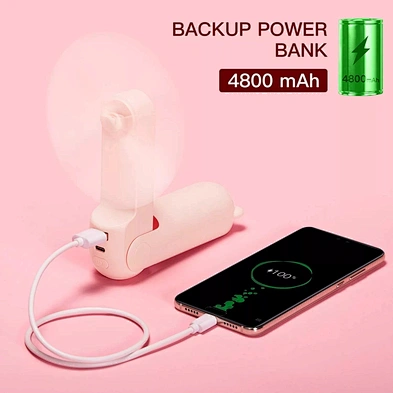 New arrivals cute foldable lanyard recharging mini handheld portable fan 2021 with 4800mAh power bank -HL5187
