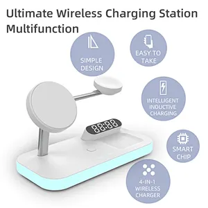 Multifunction Led Magnetic Holder Desk Lamp Night Light With alarm clock Wireless Charger For phone