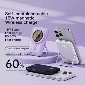 Charging magnetic wireless powerbank for phone series15W qi Stand Pd 10000Mah Type-C Bracket Ultra Thin Led Pd20w Charging