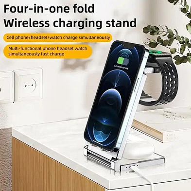 JEDI 2023 Multifunctional Dual Coil 3in1 15W Folding Charging Stand Magnetic Foldable Portable Wireless Phone Charger
