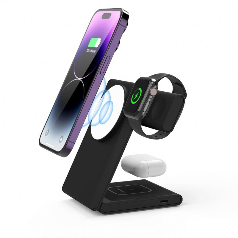 2024 multifunction  Rotatable Watch Charger  Magnetic Charging Qi Fast Stand 15W 3 In 1 Foldable Wireless Charger