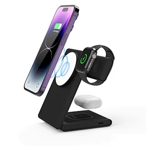 2024 multifunction  Rotatable Watch Charger  Magnetic Charging Qi Fast Stand 15W 3 In 1 Foldable Wireless Charger