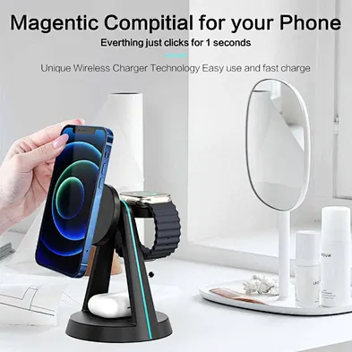 3 In 1 Charging Phone Holder Magnetic 3 In 1 Wireless Charger Stand with night light