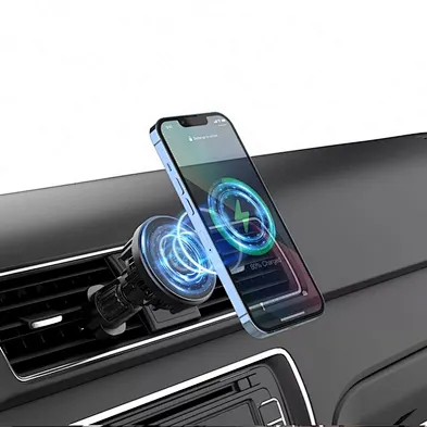 aluminium magnetic phone holder fast charge 15w magnetic ice cooling wireless car charger with led light