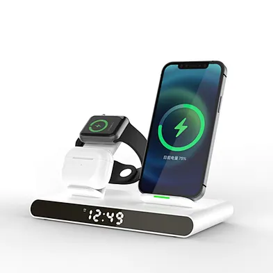4 In 1 multifunction Desk Tidy Wireless Charger With Clock Digital Display.Wireless Charger Holder
