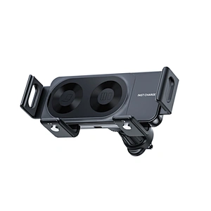 15W Fast Charging Dual Mount Qi Holder Custom Led Logo Foldable Phone Coil Abs Electroplated Coils  Car Wireless Charger
