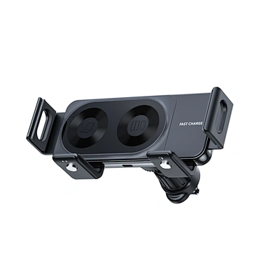 15W Fast Charging Dual Mount Qi Holder Custom Led Logo Foldable Phone Coil Abs Electroplated Coils  Car Wireless Charger