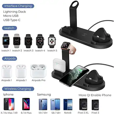 Fast 2023 Smart Qi 6 In 1 Wireless Charger Station  Charging