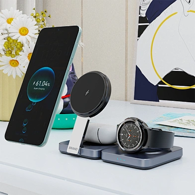 2024 new design wireless charger portable Qi Stand Magnetic Fast 15W Portable Foldable 3 In 1 Wireless Charger