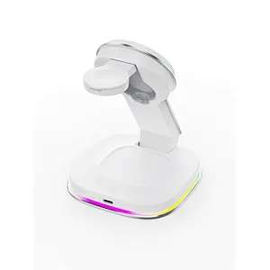 2024 best sale Magnetic Fast 15W 3 In 1 Foldable Wireless Charger with night light multifunction wireless charger