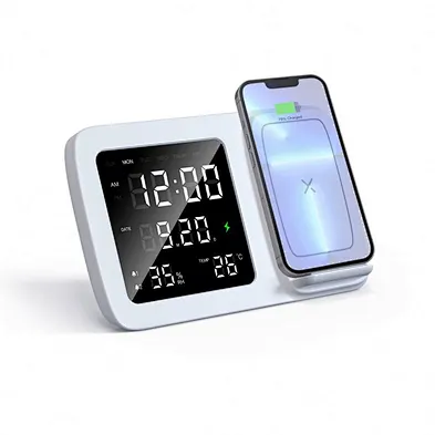 2024 multifunction wireless charger clock And Temperature Digital Projection Alarm Clock With 15W Wireless Charger