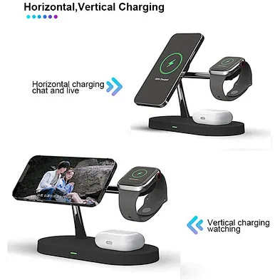 15W 3 in 1 Magnetic Wireless Charger Fast Charging Station with LED Lamp
