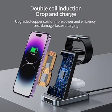 2024  multifunction aluminum wireless charger 20W 3  In 1 Wireless Charger Stand