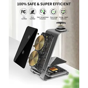 2024 aluminum alloy wireless charger 3 In 1 Charger Watch Qi For phoneStation 3In1 Desktop Wireless Charging Stand