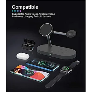 15W 3 in 1 Magnetic Wireless Charger Fast Charging Station with LED Lamp