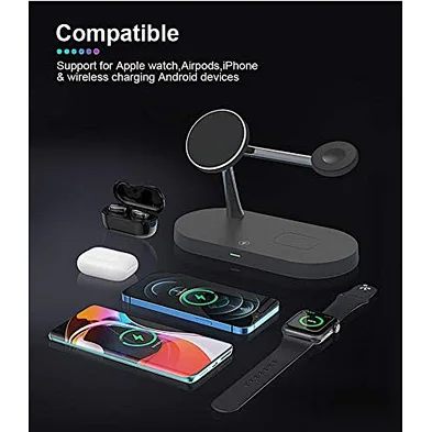 15W 3 in 1 Magnetic Wireless Charger Fast Charging Station with LED Lamp