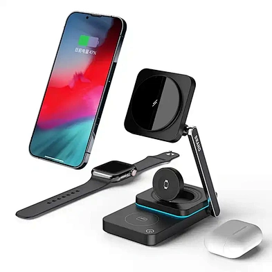 JEDI New Arrival 3in1 Foldable Magnetic Charge Station 15w Qi Three Fold Phone Wireless Charger Customized