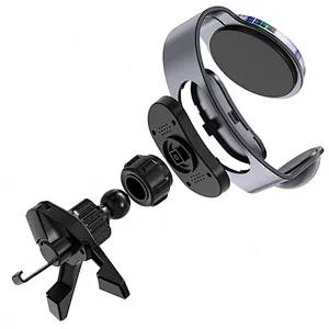 15w Car Charger Magnetic 2 in 1 Led Atmosphere Lamp Car Wireless Charger Holder Aluminum Magnetic Wireless Car Charger B026