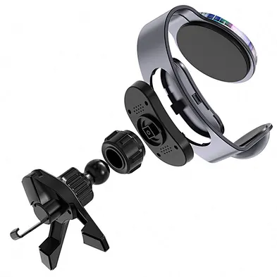 15w Car Charger Magnetic 2 in 1 Led Atmosphere Lamp Car Wireless Charger Holder Aluminum Magnetic Wireless Car Charger B026