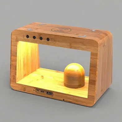 High Quality Wooded Bamboo 5 In 1 Stand Led Desk Lamp With Wireless Charger for Phone