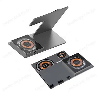 2024 Folding Charging Stand Station T29 Aluminum Alloy Magnetic 3 In 1 Wireless Charger With Dual 15W Output H216
