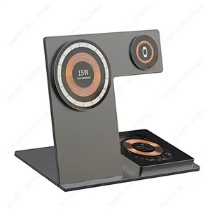 2024 Folding Charging Stand Station T29 Aluminum Alloy Magnetic 3 In 1 Wireless Charger With Dual 15W Output H216