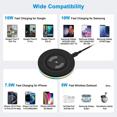 2024 15W Fast Charging Wireless Charger Pad Phone Charging Station for multifunction multifunction wireless charger