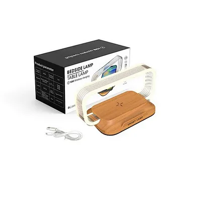 2024 hot sale Table Night Bed Side Lamp With Led Light Fast Charging Wireless Charger with wood wireless charger