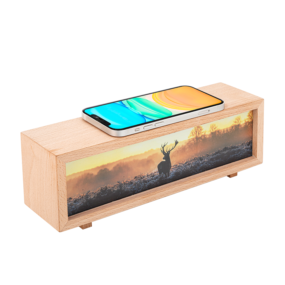 2024 new design For phoneDesk Wood Bedroom Led Wooden Wireless Phone Charger Stand