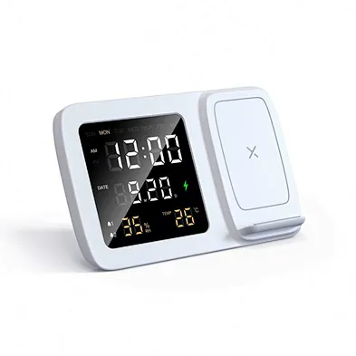 2024 multifunction wireless charger clock And Temperature Digital Projection Alarm Clock With 15W Wireless Charger